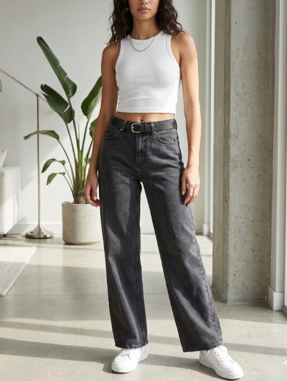 Garage Low Rise Wide Leg Washed Black Women's Jeans, 24 0